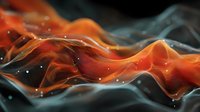 Abstract flowing liquid waves in vibrant orange and red colors with sparkling particles creating dynamic motion for modern digital art and design projects.