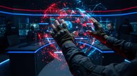 Hands reaching toward glowing digital brain with neural networks in futuristic control room. Artificial intelligence, machine learning, technology concept.