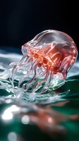 Translucent pink jellyfish floating in turquoise water with glowing highlights and reflections, creating ethereal underwater atmosphere for nature and marine designs.