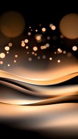 Abstract wavy lines in warm copper and black tones with floating bokeh lights create elegant flowing background for luxury designs and presentations.