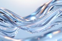 Flowing liquid metal waves create dynamic abstract pattern with silver and blue tones, featuring smooth curves and reflective surface texture for modern design background.