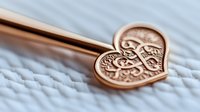 Decorative copper heart-shaped bookmark with intricate floral pattern lies on textured white fabric, creating soft shadows and romantic vintage atmosphere.