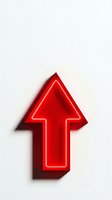 Glowing red neon arrow pointing upward on white background, isolated design element suitable for web graphics, signage, and digital marketing materials.