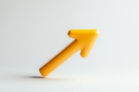 Yellow diagonal arrow pointing upward on white background, symbolizing growth, progress and positive direction. Minimalist design isolated for business presentations.