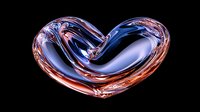 Abstract heart shape formed by flowing liquid metal in blue and copper colors against black background, modern artistic design for Valentine's Day cards and romantic concepts.