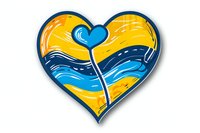 Heart shape in yellow and blue colors with abstract wavy pattern and small heart detail. Isolated design element on white background for stickers and prints.