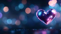 Glowing heart shape with sparkles against dark blurred bokeh background in pink and blue colors, romantic atmosphere for Valentine's Day designs and love concepts.