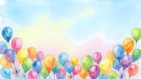 Colorful balloons floating against a soft watercolor sky with pastel clouds, ideal for celebrations, parties, and festive event designs.