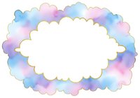 Pastel watercolor cloud frame with soft pink blue purple gradient border isolated on white background for text overlay and graphic design projects.
