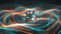 Glowing digital circuit nodes connected by flowing orange and cyan light streams, representing data flow, network connectivity, and technology infrastructure for digital transformation concepts.