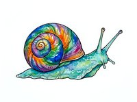 Colorful snail with spiral shell in rainbow hues and turquoise body, isolated on white background, suitable for children's designs, educational materials, and decorative artwork.