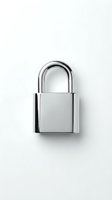 Closed metallic padlock with arched shackle isolated on white background, suitable for security, protection, and safety concepts in design projects.