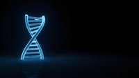 Glowing blue DNA double helix structure on dark background for medical research, biotechnology and genetic science concepts.