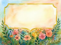 Watercolor floral frame with golden border and blooming flowers, isolated on white background, ready for invitations, greeting cards, and design projects.