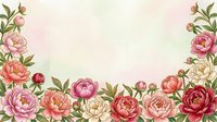 Vintage floral frame with pink peonies and roses on soft pastel background for wedding invitations, greeting cards and romantic design projects.