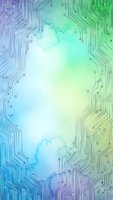 Abstract digital circuit board pattern with watercolor gradient background in blue and green tones for technology design projects.