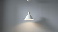 White pendant lamp casting warm light on gray wall, suitable for interior design, home decor, and architectural visualization projects.