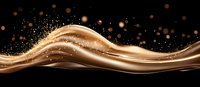 Luxurious golden waves flow with sparkling particles against black background, creating elegant motion effect for luxury product presentations.