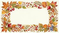 Autumn foliage frame with maple leaves, berries, and seasonal botanicals arranged in corners on cream background for fall designs and harvest celebrations.