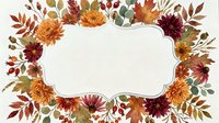 Autumn floral wreath frame with chrysanthemums, dahlias, rose hips, and fall leaves in warm orange, red, and burgundy tones on white background.