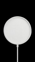 Wireless charging pad with white circular design and attached cable, isolated on transparent background for product mockups, sublimation, print-on-demand, and digital design applications.