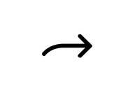 Black curved arrow pointing right on white background isolated for web design and user interface elements.