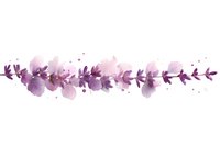 Delicate purple watercolor floral border with leaf elements on white background, horizontal arrangement for wedding stationery and romantic designs.