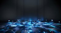 Digital circuit board landscape with glowing blue technology nodes and data streams flowing across futuristic network infrastructure, representing connectivity and innovation for tech industry communications.