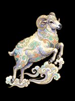 Ornate ram with decorative mandala patterns in gold, purple, and turquoise, isolated on transparent background. Ready for t-shirt design, clipart, stickers, sublimation, and print-on-demand products.