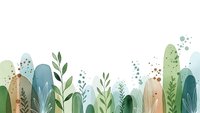 Abstract botanical garden with organic shapes and leaves in soft green blue tones on white background for nature design projects.
