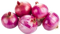 Fresh red onions with bright purple skin and papery outer layers arranged in group on white background, isolated organic produce for cooking and food design.
