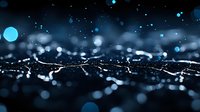 Glowing network connections with blue bokeh lights on dark background create futuristic technology visualization for business and science concepts.