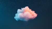 Dreamy pink and blue cloud floating in starry night sky with glitter particles falling, surreal atmospheric phenomenon against dark background.
