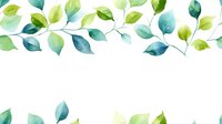 Watercolor green and teal leaves on delicate branches creating a horizontal border design for nature-inspired stationery, invitations, or digital backgrounds.