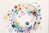 Abstract watercolor spiral composition with colorful dots and splashes in rainbow palette. Perfect for modern wall art, greeting cards and creative projects.