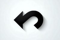 Black curved arrow pointing left on white background isolated for graphic design and business presentations.