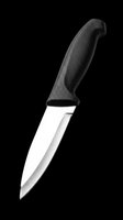 Boning knife with black handle and curved steel blade, isolated on transparent background. Ready for kitchen, culinary, print on demand, sticker, and t-shirt design use.