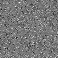 Abstract black and white organic wavy lines creating seamless pattern. Flowing curved shapes form continuous maze-like design for modern surface decoration.