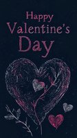Pink chalk-style Valentine's Day greeting with heart illustrations and floral elements on dark background, romantic holiday design for cards and social media posts.