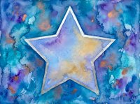 Watercolor star shape with vibrant blue and purple abstract background for creative projects and artistic designs.