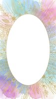 Elegant oval frame with golden floral ornaments on pastel gradient background. Decorative border with leaves and flowers for wedding invitations and cards.