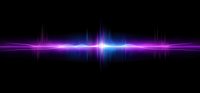 Glowing purple and blue sound wave visualization on black background, dynamic audio spectrum with light effects for music and technology designs.