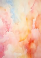 Soft pastel watercolor background in pink, peach and blue hues with flowing organic shapes creates dreamy abstract texture for wall art and design projects.