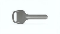 Blank metal key isolated on white background, uncut silver key blank for locksmith and security concepts.