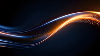 Abstract glowing orange and blue light waves with sparkles flowing on dark background, dynamic energy motion effect for modern designs and backgrounds.