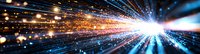 Explosive burst of light rays with glowing particles and streaks radiating from bright center point against dark background creating dynamic motion effect.