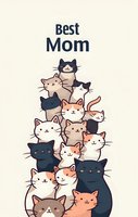 Adorable cartoon cats stacked together forming pyramid shape with Best Mom text above, featuring various colored kittens in kawaii style on light background.