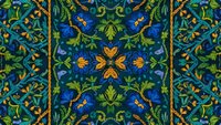 Ornate floral seamless pattern with blue flowers and green leaves in medieval style. Decorative botanical design for textile, wallpaper and fabric backgrounds.