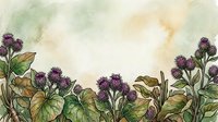 Watercolor botanical border with purple thistle flowers and green leaves on a soft textured background, perfect for nature-themed cards and prints.