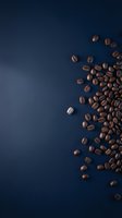 Roasted coffee beans scattered on deep navy background with one white bean among brown ones, creating contrast and visual interest for beverage and food industry designs.